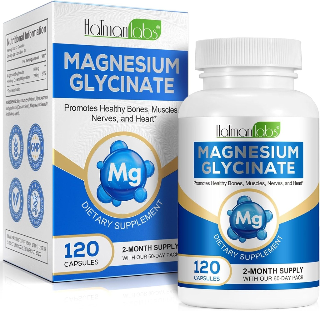 Pure Magnesium Glycinate, Hoge Absorptie Magnesium, Magnesium Supplement Ondersteunt Been, Spier, Zenuw, Bot Gezondheid, 120 Magnesium Glycinate Capsules