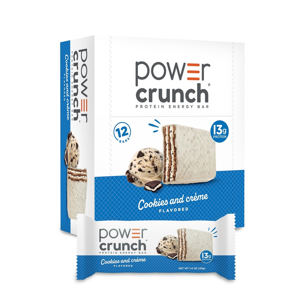 Power Crunch Proteine Bars, High Protein Snacks met heerlijke smaak, Cookies en Crème, 1.4 Ounce (12 Tellen)