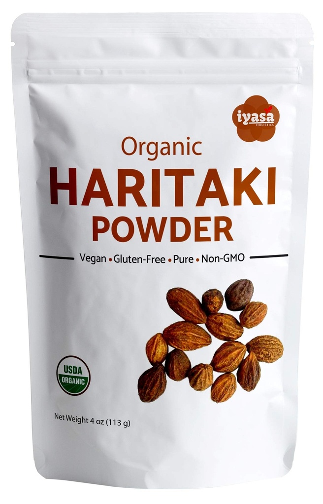 Iyasa Holistics Biologische Haritaki Poeder, Harde, Harad, Terminalia chebula, Kadakapudi, Ayurveda kruid voor spijsvertering, Gas Relief, Gezonde Bowel Functie, Superfood, Hersluitbare Pouch van 4 oz