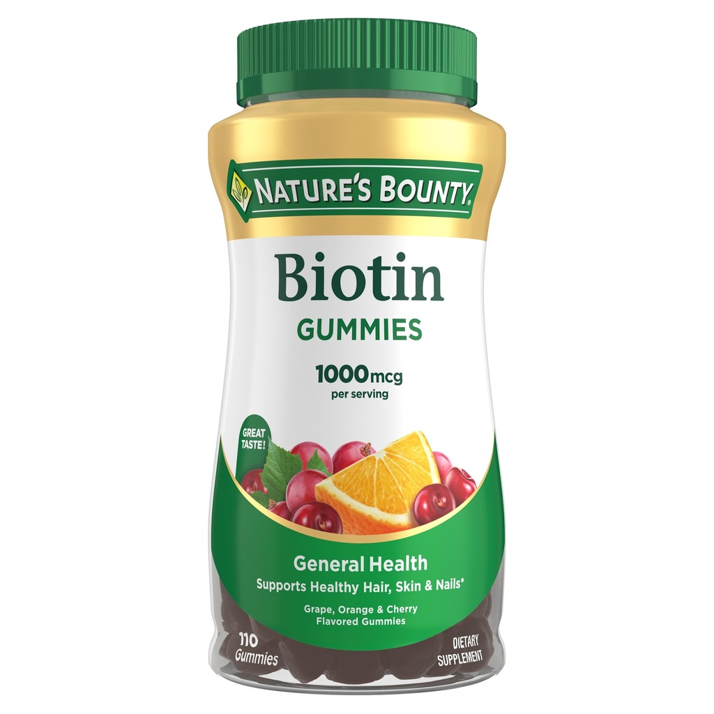 Bounty Biotin Gummy de la nature, supplément de vitamine, soutient les cheveux sains, la peau et les ongles, Gummies aromatisées aux fruits, 1000 mcg, 110 Comte