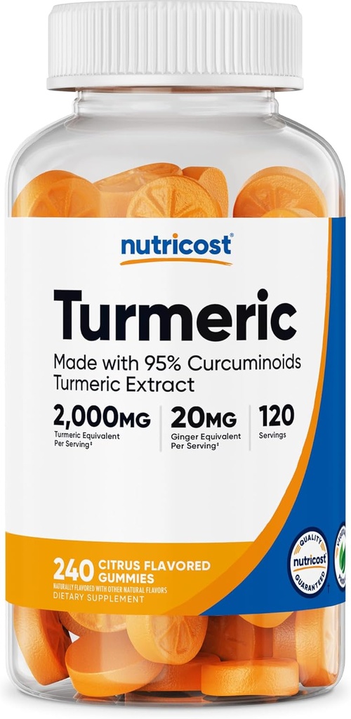 Nutricost Kurkuma Gummies (240 Gummy's) - Citrus Flavored, Made with 95% Curcuminoids, 120 Servings, Includes Gember en Zwarte Pepper Extract, Vegetarische, Niet-GMO en Glutenvrij