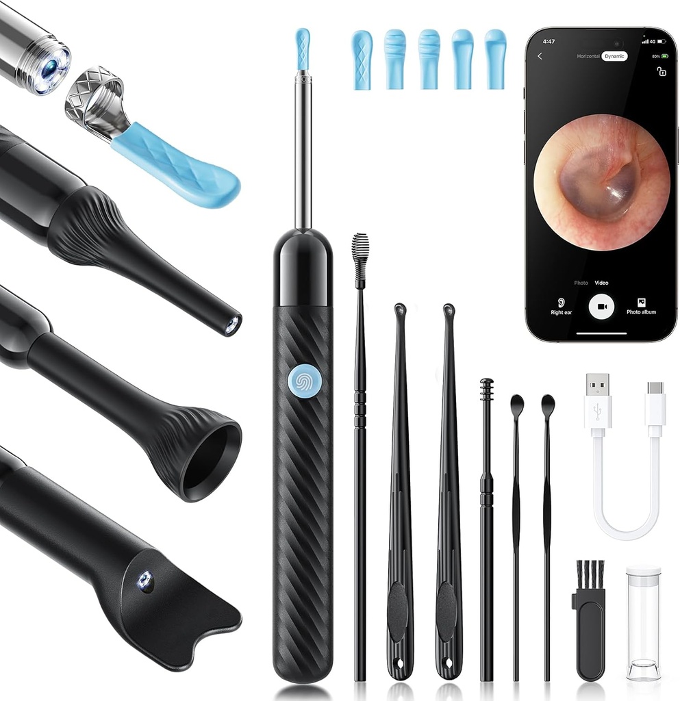 Loyker X6 oor Wax Removal Tool Camera, oorreiniger met camera, FSA - HSA Store in aanmerking komende, 1080P oor Camera met 6LED licht voor oor / neus / keel / Tonsil Stone onderzoek, zwart