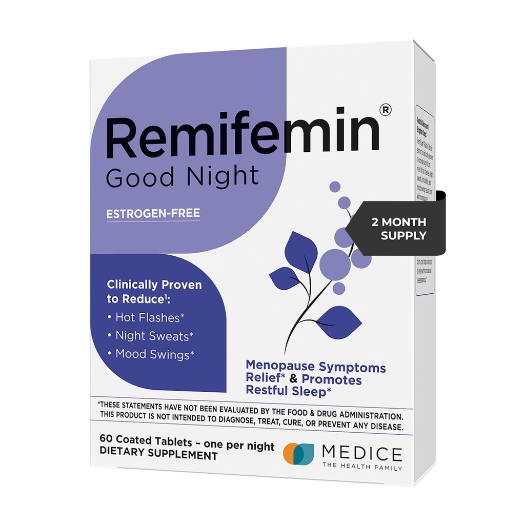 Remifemin Good Night - Menopauze Symptomen Verlichting en rustgevende slaapondersteuning - Klinisch bewezen ingrediënten - Menopauze supplementen - Black Cohosh - Estrogen-Free - Made in Germany - 60 tabletten