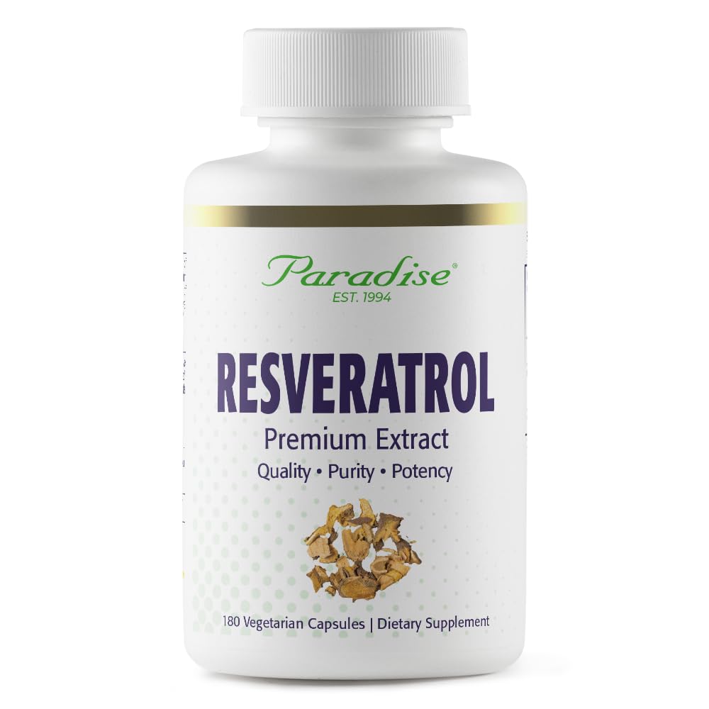 Paradise Kruiden Resveratrol, Antioxidant, Super Potent, Ultra Pure, Veganistisch, Niet GGO, Glutenvrij, 180 Vegetarische Capsules