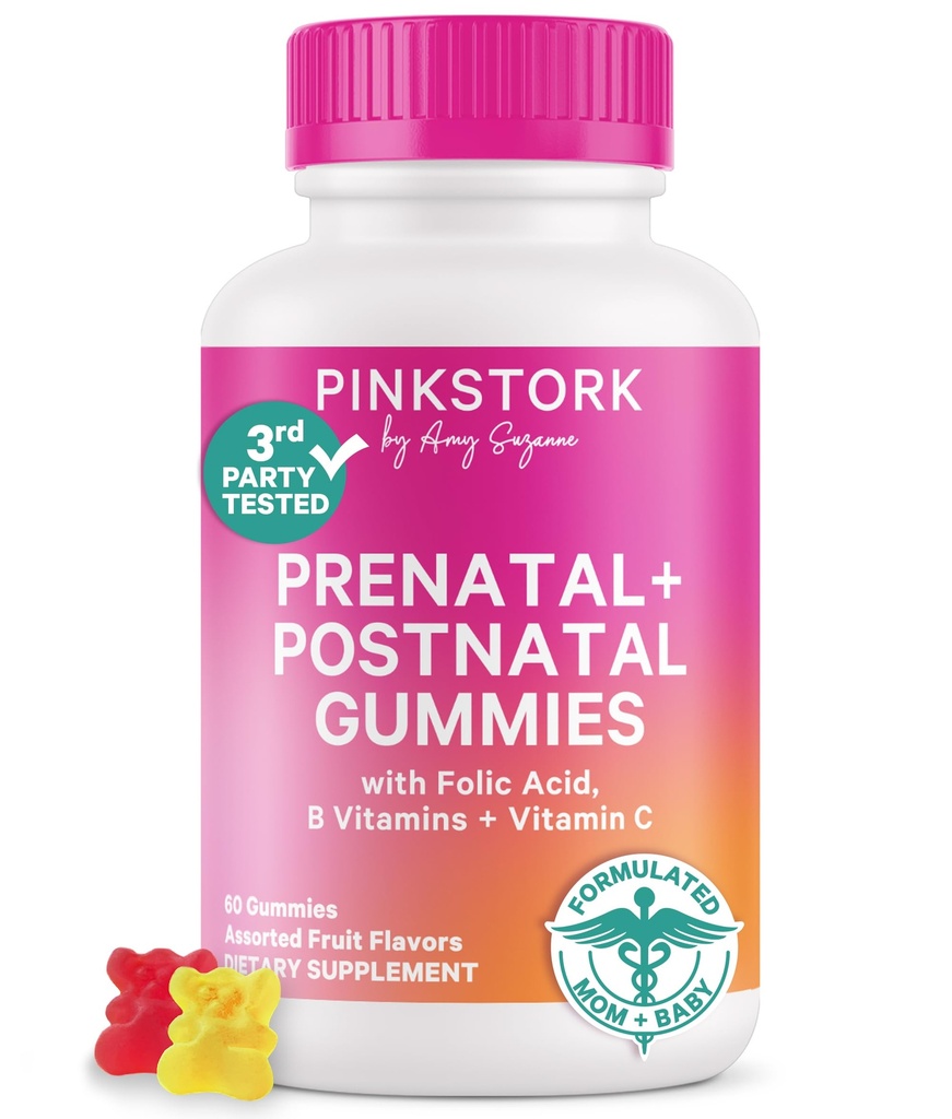 Roze Ooievaars Vruchtbaarheid + Prenatale + Postnatale Gummy Vitaminen 