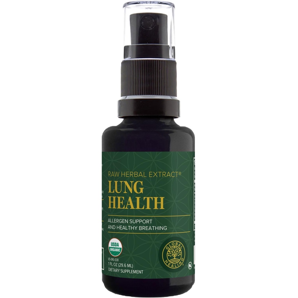 Global Healing Organic Lung Health Supplement - Herbal Nasal Decongestant Spray voor Long Reiniging, Respiratory Support en Mucus Relief Om te ademen Gemakkelijk - Normale Neus Allergie en Sinus Defense - 1 Fl Oz