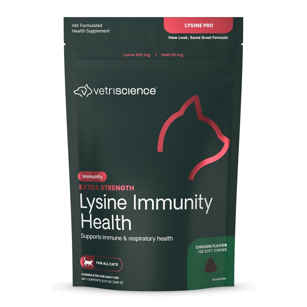 VETRISCIENCE Extra sterkte Lysine Immunity Health Kauwen - Immunity Supplement voor Katten van alle leeftijden - Ondersteunt Immuniteitsfunctie, Eye Health & Cardiovasculaire functie - 120 Tel.