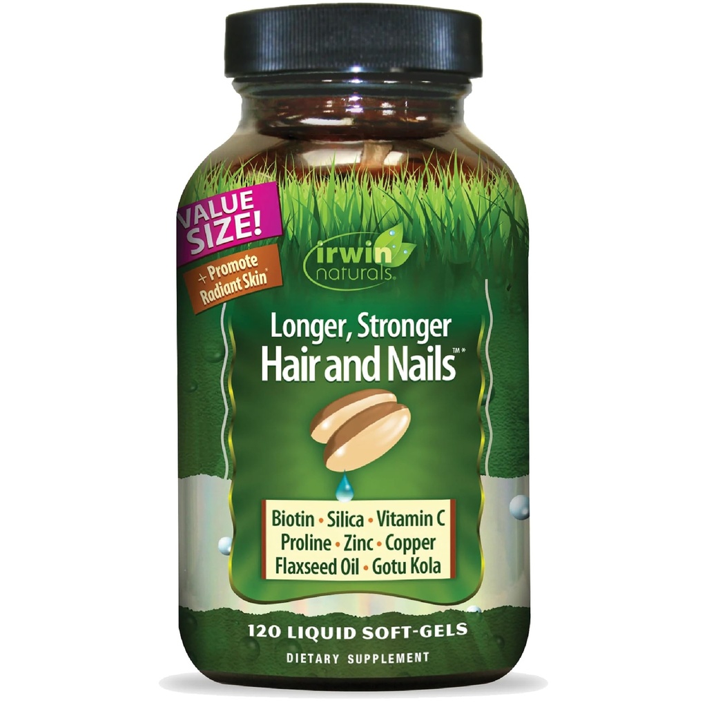 Irwin Naturals Langere, sterkere haren en nagels - 120 Liquid Softgels - Bevordert levendige Shine Texture & Strength - 60 Totaal porties
