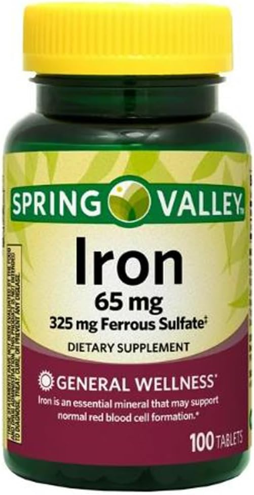 Iron General Wellness Dietary Supplement Tablets, 65 mg, 100 Count (Iron,100 Count)
