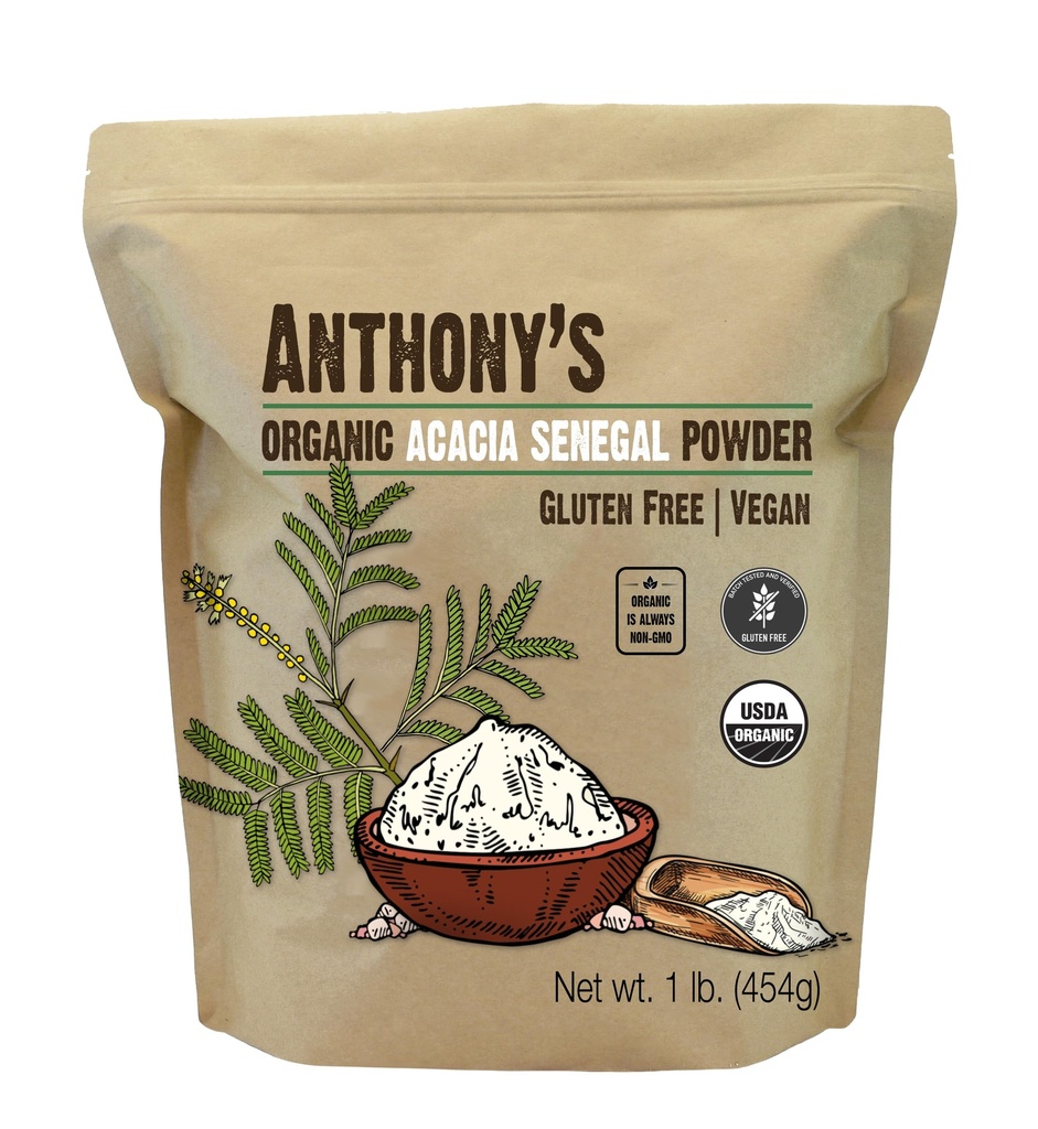 Anthony's Biologische Acacia Senegal Poeder, 1 lb, Partij Getest Glutenvrij, Niet GGO, Oplosbare Vezel, Prebiotische