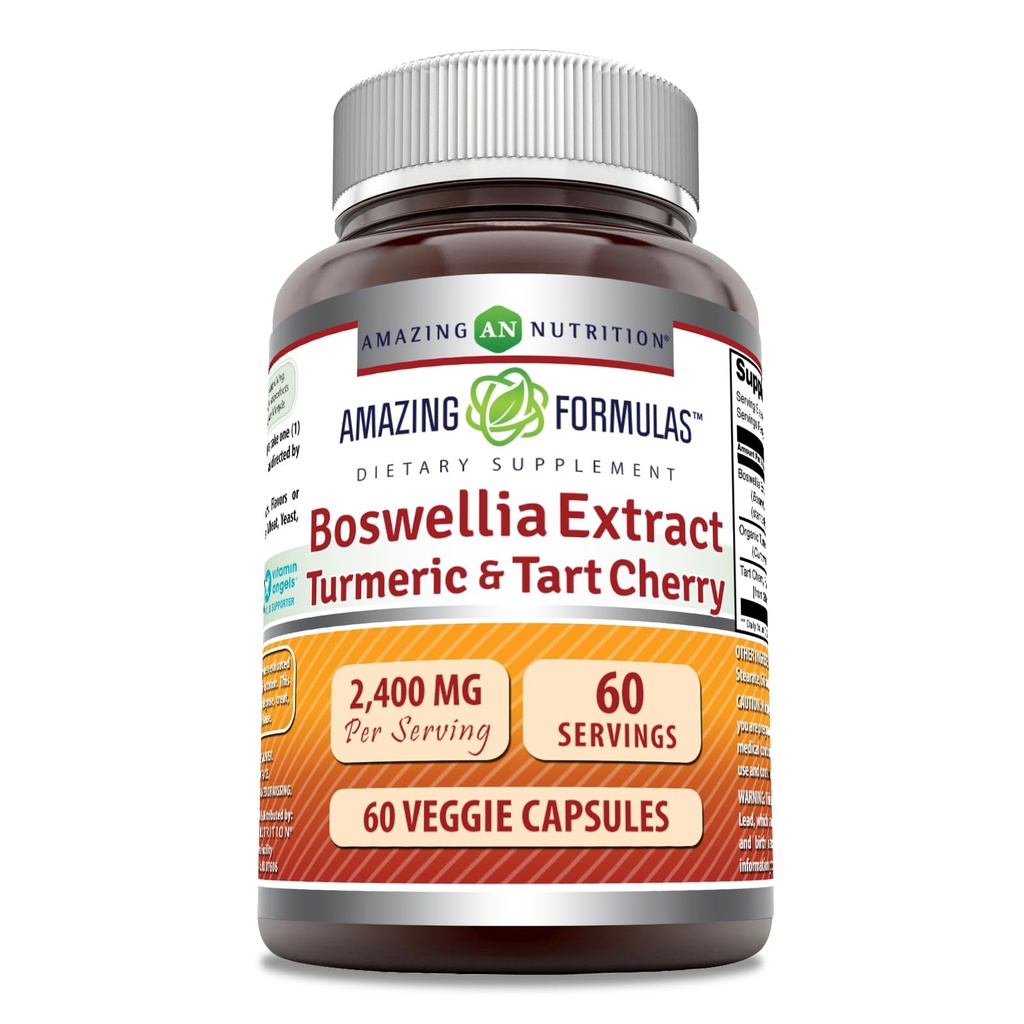 Formules étonnantes Boswellia Extract Turmeric et Tart Cherry Supplement $ 2400 Mg par service $ 60 Capsules de légumes $ Non-GMO $ Sans gluten $ Fabriqué aux États-Unis
