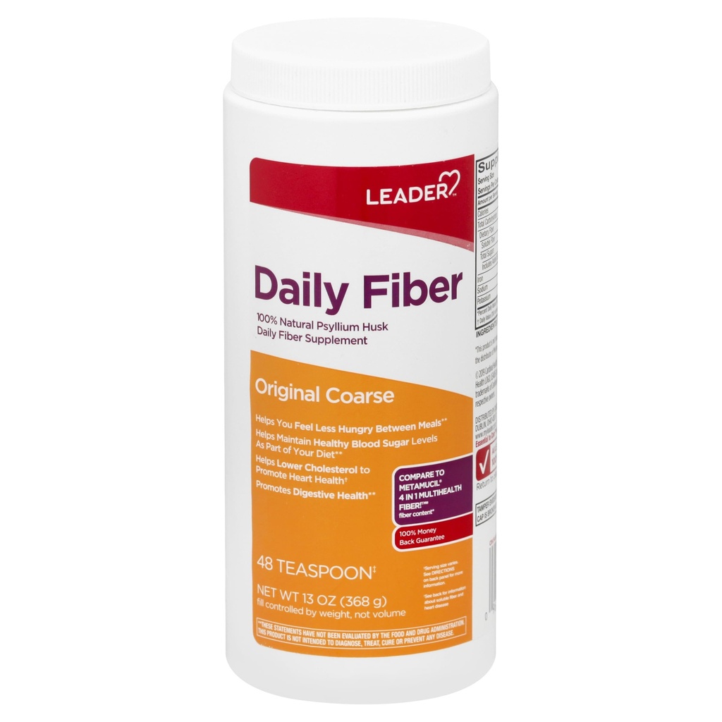 Leader Psyllium Husk Powder Supplement 4-in-1 Vezel voor de spijsvertering van de gezondheid, plantaardige basis 100% natuurlijke Psyllium Husk Daily Fiber, Glutenvrij, Non-GMO, Vergelijk met Meta-mucil Multihealth (13 OZ)