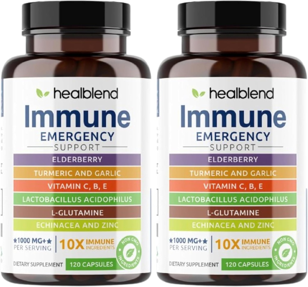 genezen 10 in 1 Immune Support Supplement Booster met Vlierbes, Zink, Echinacea, Kurkuma, Lactobacillus Acidophilus, voor volwassenen (2 Pack)