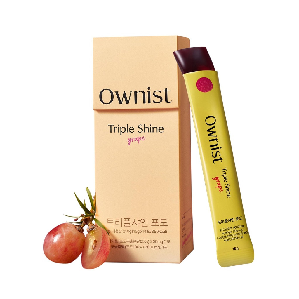 Ownist Triple Shine Grape Jelly on-The-Go - Targets Dark Spots & Skin Brightening, Bevat BelightTM, Vitaminen B, C - 14 Stick Packs