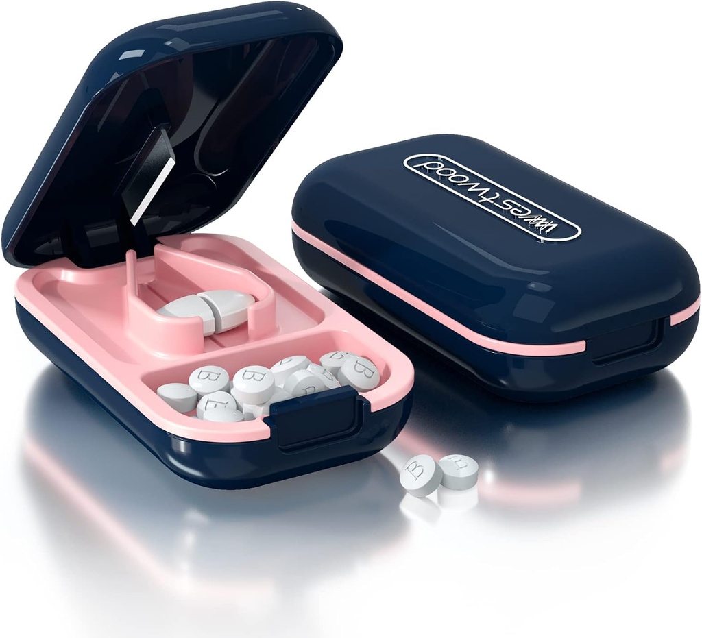 Pillensnijder, pil splitter voor het snijden van kleine pillen of grote pillen in de helft,Cuts pillen, vitamines, tabletten, roestvrij staal blade, Travel Sized (Pill Cutter, Blauw)
