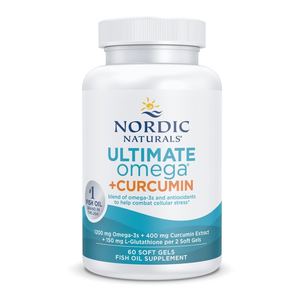 Nordic Naturals Omega Curcumin, Citroen - 60 Zachte Gels - 1200 mg Omega-3 + 400 mg Geoptimaliseerde Curcumine - Combats Cellular Stress - Non-GMO - 30 Servers