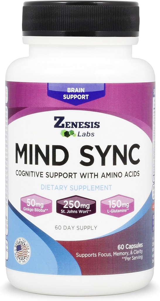 Zenesis Labs Mind SYNC - 60 Capsules with Ginkgo Biloba, St John's Wart & L-Glutamine - Lees de recensies
