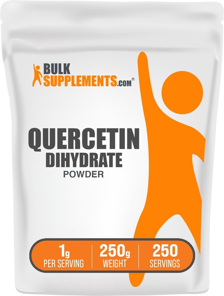 BulkSupplements.com Poudre dihydratée Quercetin - Suppléments Quercetin, source d'antioxydants - Sans végan et sans gluten, 1g par portion, 250g (8,8 oz) (paquet de 1)