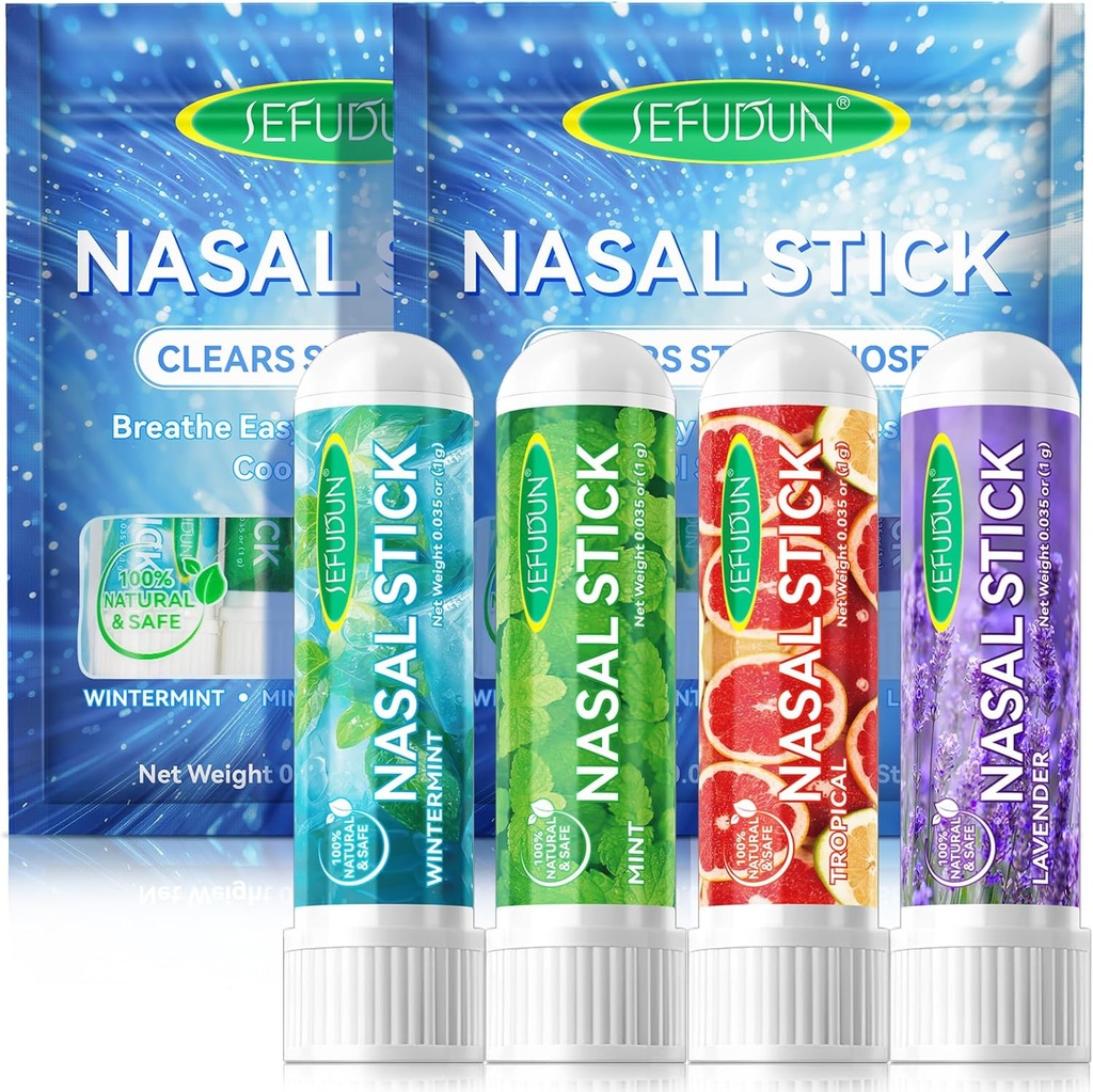 8PCS neusstick, neus inhalatorstick, inhalator neusstick voor Sinus relief&vertigo relief, Aromatherapie inhalator gemaakt met essentiële oliën+menthol (Mint,Wintermint,Tropical,Lavendel)