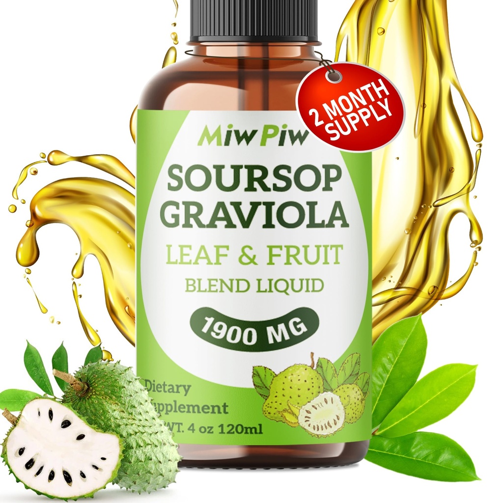 Soursop Liquid Drop 4 Fl oz voor Cell Support & Regeneration, Immune Boost, Relax, Lever en Slaap, Soursop Bitters Liquid, Herbal Goodness, Sugar/Gluten Free, Natuurlijke smaak