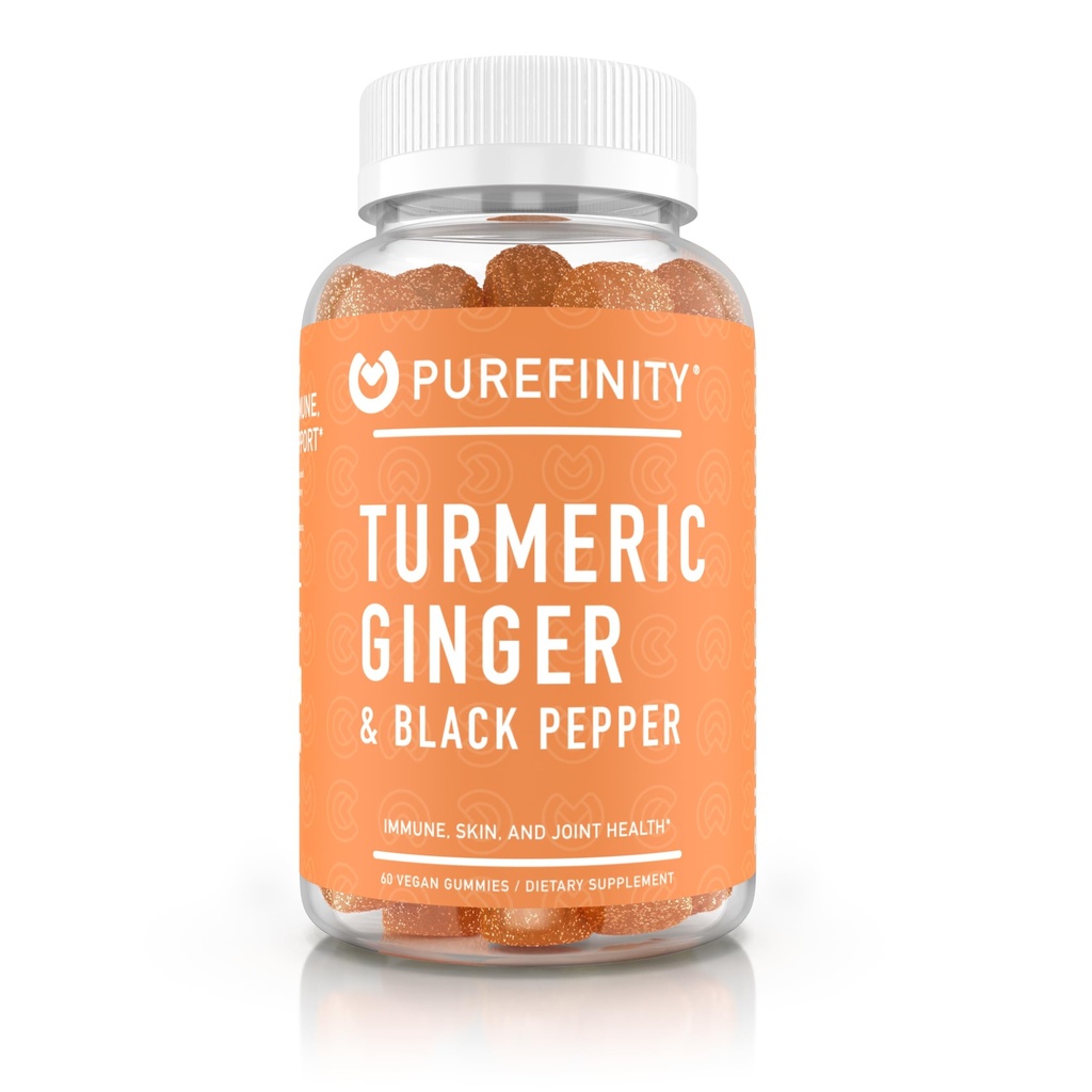 PUREFINITY Kurkuma en gember supplement Gummies met zwarte peper, gezamenlijke ondersteuning Curcumin Kauwtabletten met heerlijke smaak 