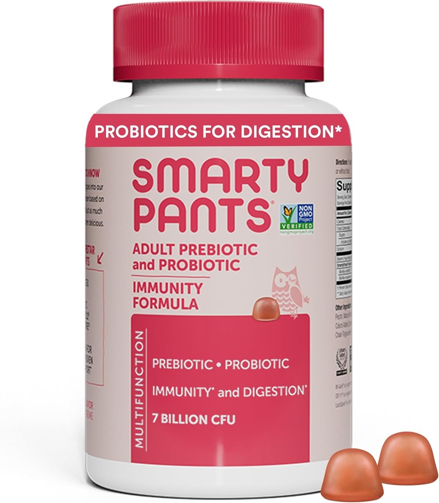 SmartyBants Adult Probiotic & Prebiotic Gummies for Digestief Health: Gut Health Supplement, Klinisch bestudeerd Prebiotic for Immune Support, Strawberry, 60 Tel (30 Dagen Levering)