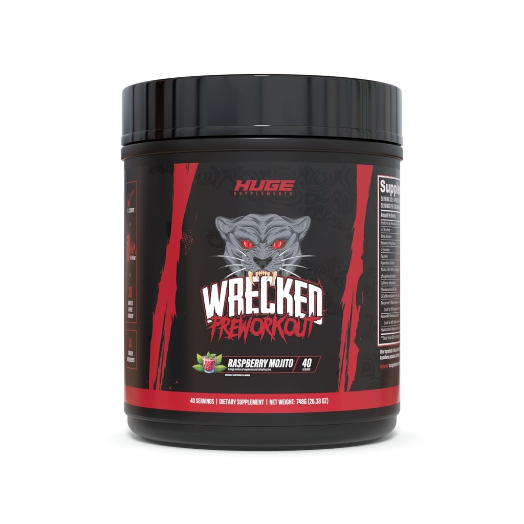 Wrecked Pre Workout, Advanced Formula, Boosts Energy, Focus, Pumps & Performance, 10g L-Citrulline, 6.4g Beta Alanine, 5g Tyrosine, 1g Alpha GPC, 375mg Fast-Acting Cafeine & Meer
