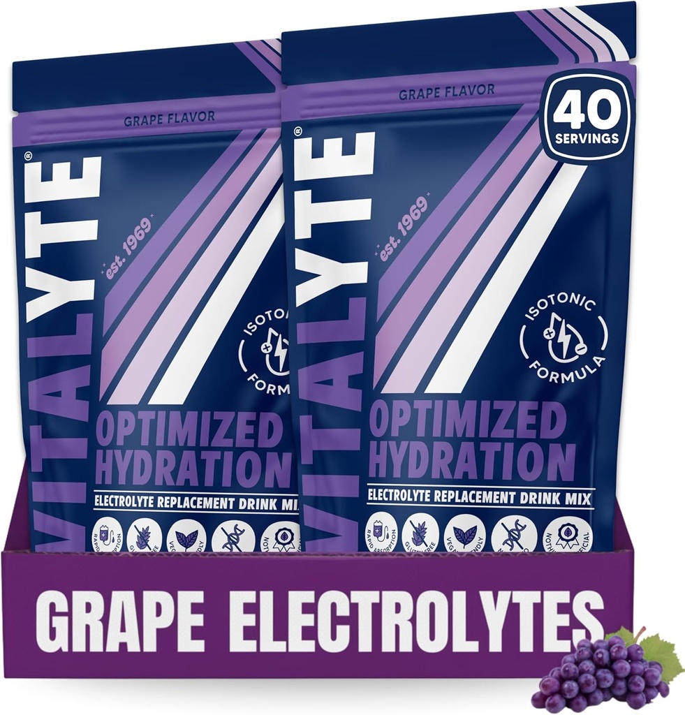 Vitalyte Electrolyte Powder Drink Mix, isotone Electrolyte Hydration Mix, Gluten Free Post Workout Powder Mix, Verpakking van 2, 35 oz. Elke, druivensmaak