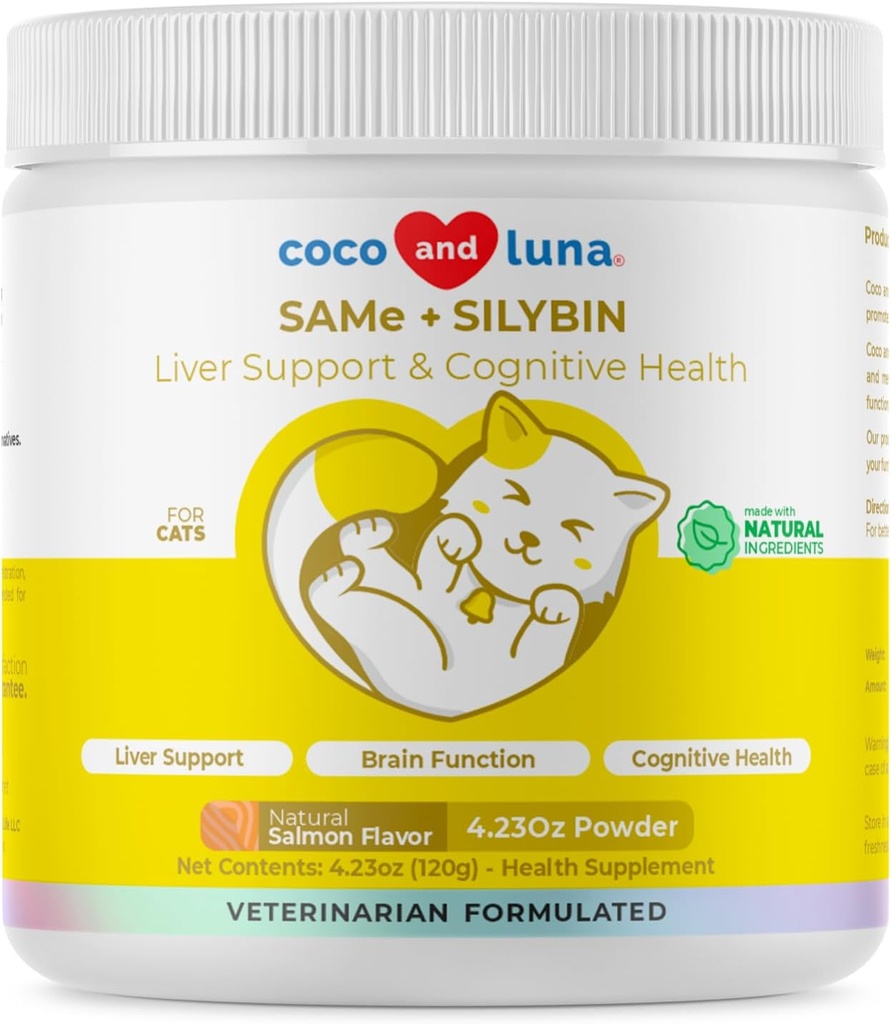 Même et silybine pour les chats - S-Adenosyl-L-Méthionine - 120g Poudre - Supplément hépatique - Promotion du soutien cognitif et hépatique