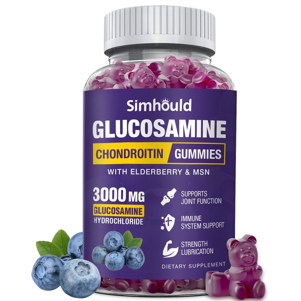 Glucosamine Chondroitin Gummies - 3000MG Extra sterkte Joint Support Supplement met MSM & Vlierbes, Flexibiliteit, Antioxidant Immune Support Gummy voor volwassenen, mannen en vrouwen