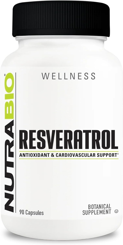NutraBio Resveratrol Supplement, 500mg - Natuurlijke Antioxidant om te helpen tegen vrije radicalen en ondersteuning gezonde veroudering, 90 capsules