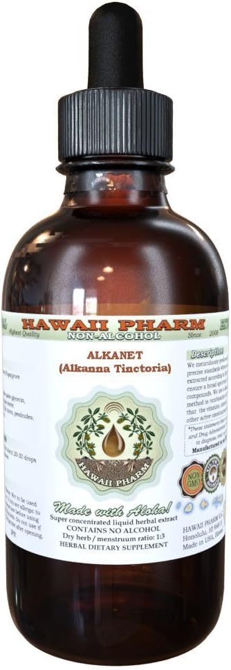 Hawaii Pharm Alkanet Alcoholvrije Liquid Extract, Alkanet (Alkanna Tinctoria) Gedroogde Wortel Glyceriet Natuurlijke Kruidensupplement 2 oz
