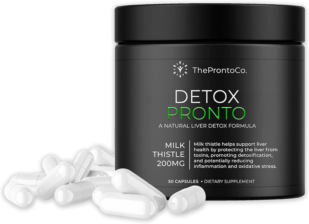 Pronto Supplément de détox du foie - Extrait de chardon de lait 200mg, Nettoyage du foie et pilules de soutien, Formule de détox pour la santé du foie, 50 Capsules