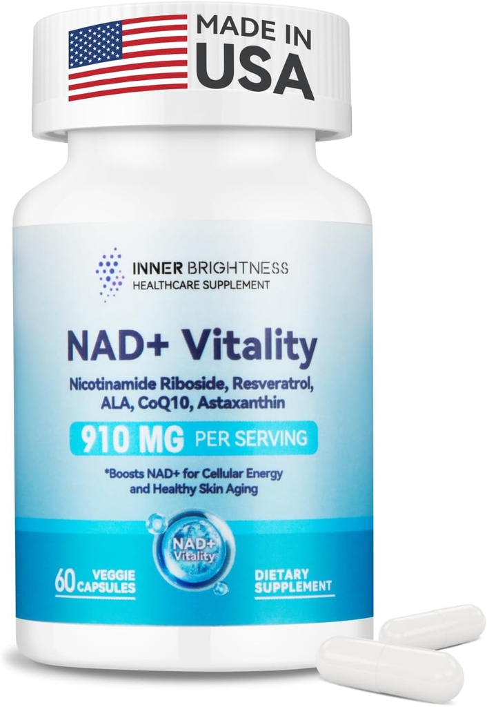 NAD+ Supplement voor vrouwen, met 900MG Nicotinamide Riboside (NR), Resveratrol, CoQ10, Alfa-Lipoïnezuur, Astaxanthine - Ondersteunt Cellular Energy & Repair, Healthy Aging - 60 Vegetarische Capsules