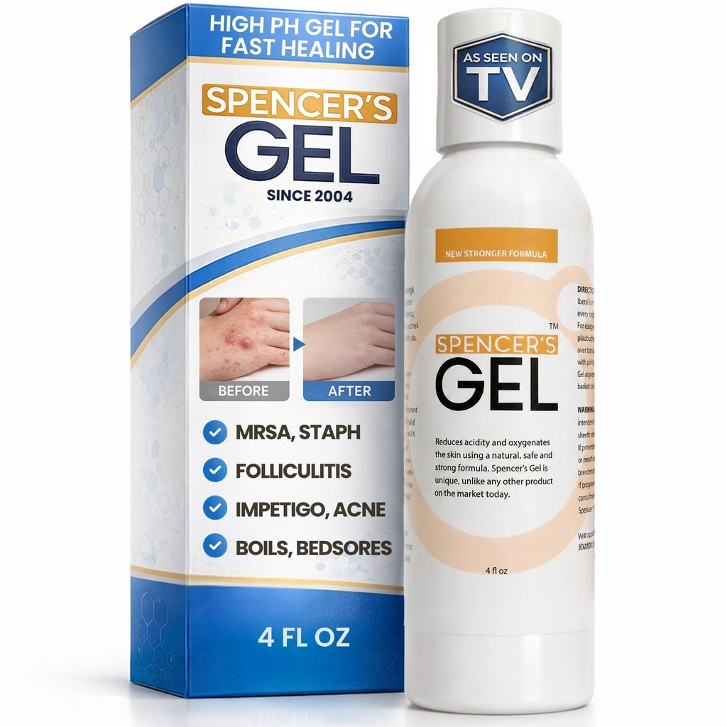Formule Alcaline Gel de Spencer (4 oz) Depuis 2004 La seule solution haute-pH pour les problèmes de peau obsédée (boils, furoncles, ulcères, plaies de pression, etc.) Ne pas piquer, agir rapidement