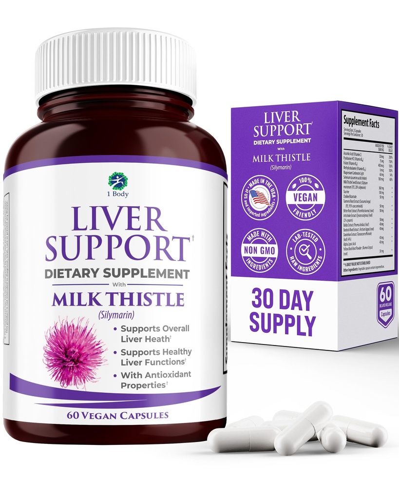 Leverondersteuning - Detox & Cleanse Supplement (Vegetarisch) - Advanced Natural Liver Health Formula that Combines Milk Thistle, Selenium, Kurkuma Curcumin, Vitamine B12, Vitamine C, Alpha Lipoic Acid, N Acetyl Cysteine, Magnesium, Taurine, en meer - 30 dagen levering