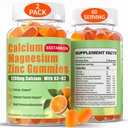 Calcium Magnesium Zink Gummies voor volwassenen: 1200mg Calcium citraat 400mg Magnesium Glycinate met D3 B12 - Sugar Free High Absorptie Supplement voor vrouwen Mannen (60 Count(Pack of 2))