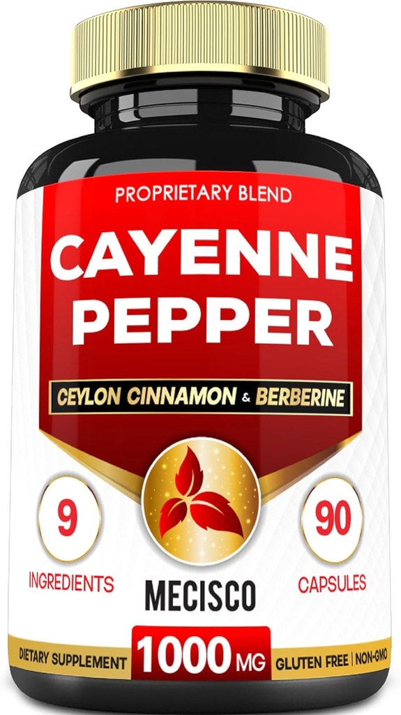 Cayenne Pepper Supplementen met Kurkuma Curcumin Root, Berberine HCl, Ceylon Cinnamon Bark & More - 90 Capsules - Ondersteuning van spijsvertering Gezondheid, immuunsysteem en lichaamsbalans