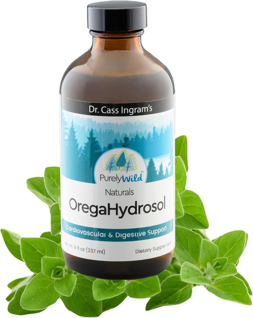 PURELY WILD Dr. Cass Ingram's OregaHydrosol - Wild Mediterranean Oregano Juice for Immuun Support, Respiratory & Discompatible Health - Non GMO Wild - Pure Stoom gedestilleerde Essence (8 fl oz)