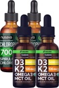 NUSAVA Unflavored D3 K2 Drops and Chlorofyl Liquid Drops Bundle - Potent Liquid Vitamins for Heart, Joint, Energy, & Immune Support - Non-GMO, Gluten-Free, 2pk Each