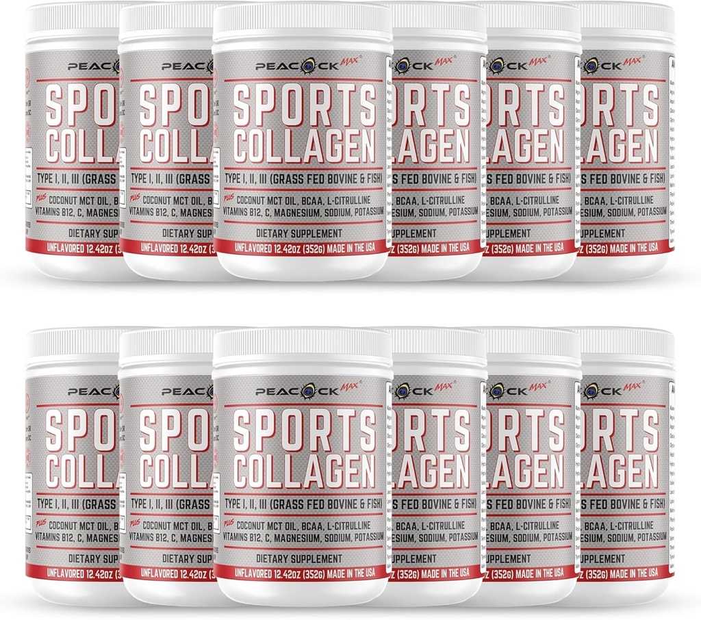 Poudre de collagène de sport, 12,42 oz, boîte de 12 - Poudre de protéines non aromatisée avec électrolytes de type I, II, III