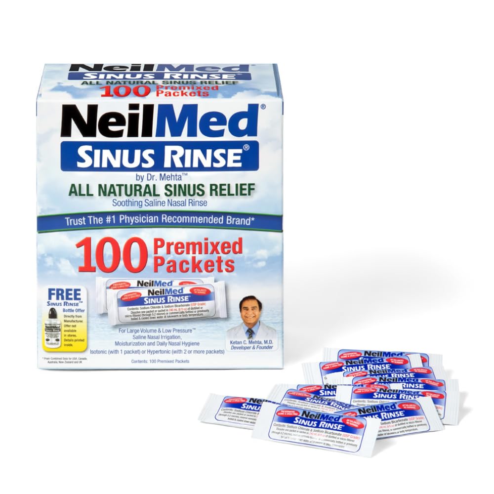 NeilMed Sinus Rinse All Natural Relief Premixed Refill Packets 100 Count (Pack of 1)