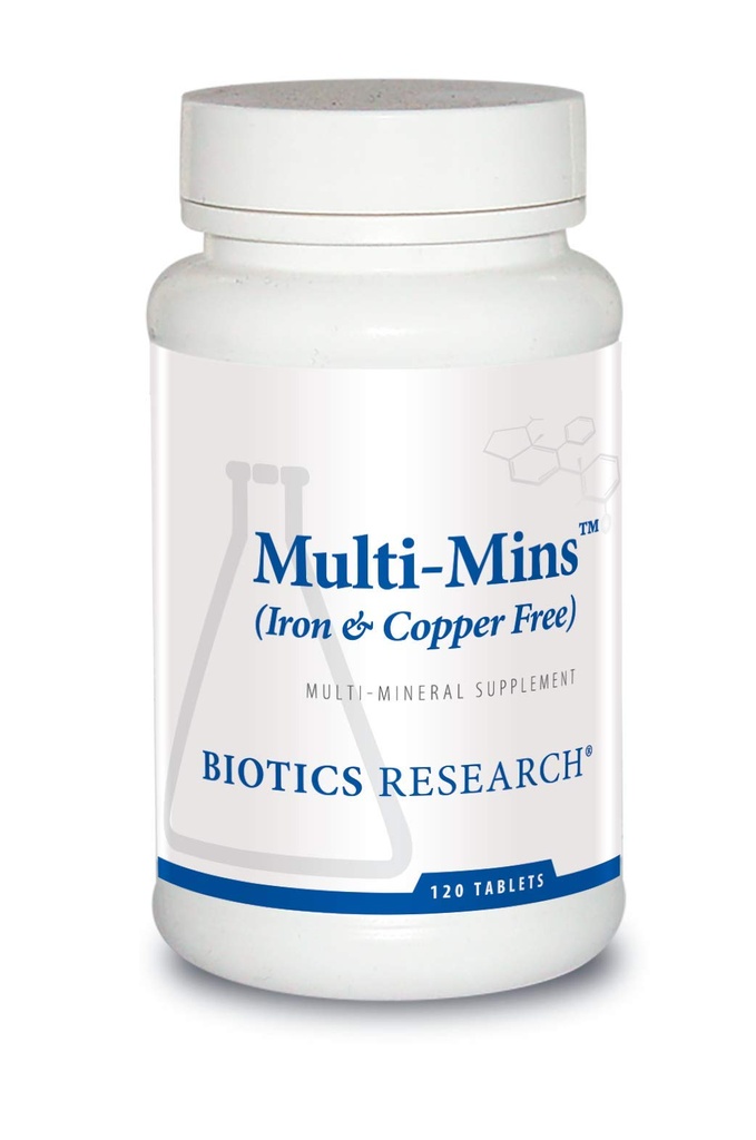 Biotica Onderzoek Multi Mins IJzer en Koper Vrij Multi Mineral Complex, Balanced Bron van Minerale Chelaten en Whole Food, Phytochemically Bound Trace Minerals, gemakkelijk geabsorbeerd. 120 Tabbladen