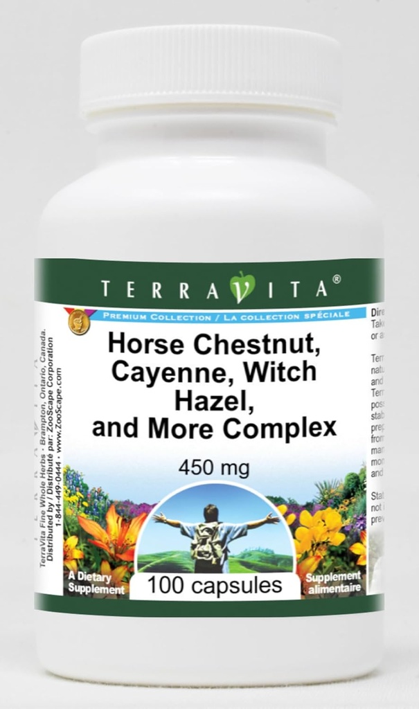 Terravita Horse Chestnut, Cayenne, Witch Hazel en More Complex - 450 mg (100 capsules, ZIN: 517073)