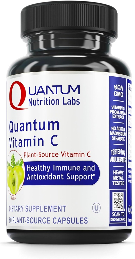 Quantum Nutrition Labs Quantum Vitamine C- Biologische natuurlijke vitamine C-supplement voor vrouwen en mannen, hele voedsel vitamine C Bron, Pure met Bioflavonoïden, en Amla, Aids Immune Ondersteuning- 60 Vegan Capsules