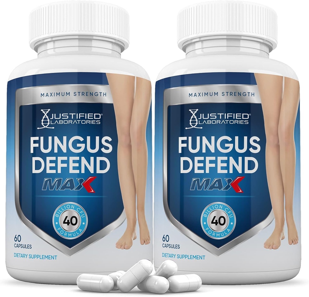 Justified Laboratories (2 Pack) Fungus Defend Max Pills 40 Miljard CFU Probiotic 120 Capsules