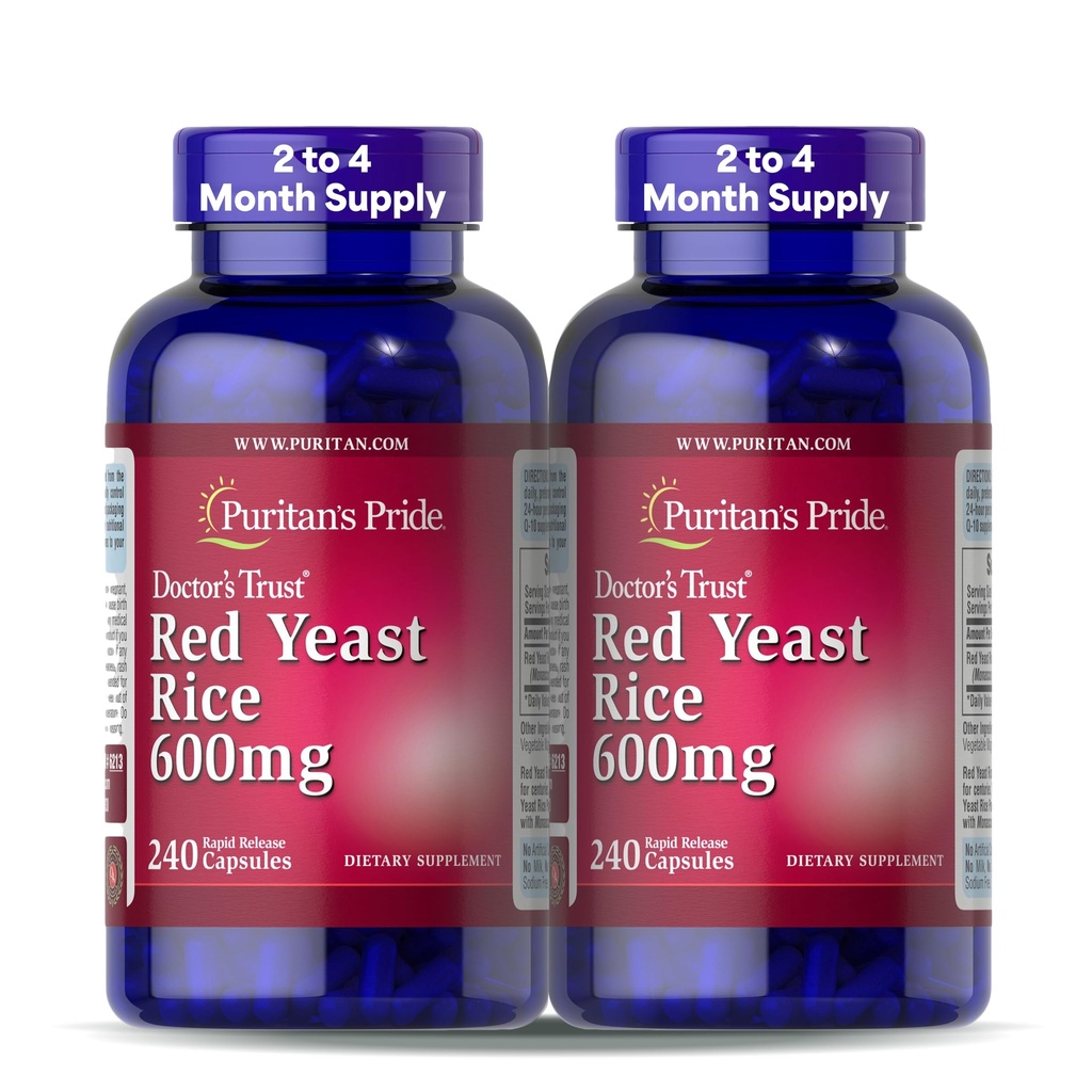 Puritan's Pride Doctors Trust® Red Gist Rice 600mg, Dieetsupplement, 240 Rapid Release Capsules, 2 Pack