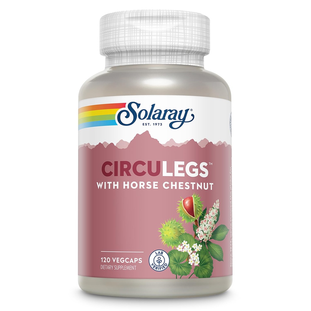 Solaray CircuLegs avec extrait de châtaigne de cheval, Gotu Kola, balai de boucher, et plus, la circulation et le soutien de la veine pour les jambes saines, garantie de 60 jours, vérification de laboratoire (60 Serv, 120 VegCaps)
