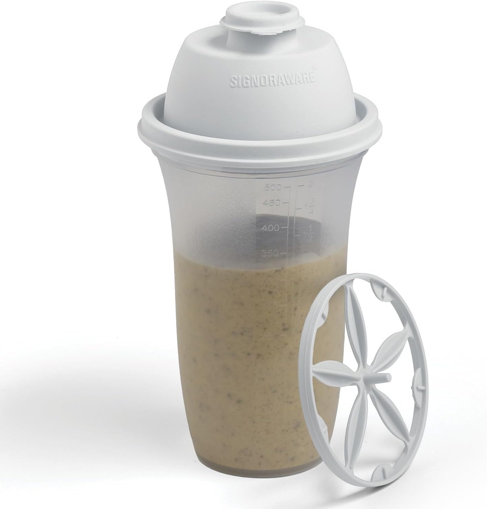 SIGNORA WARE Shaker Bottles | 17-Ounce Plastic Protein Shake Bottle for Meal Replacement Shakes & Smoothies, Beverages, Mixing Salad Dressing & Sauces, Margarita, & More
