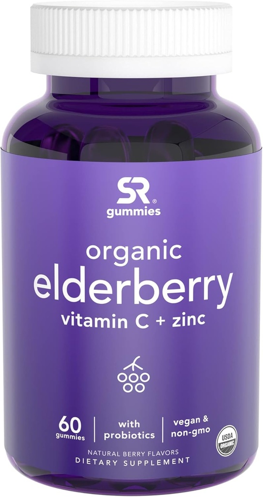 Gummées de baies aînées Concentrate (65:1) avec vitamine C, zinc et probiotiques pour le soutien immunitaire et la santé Gut.